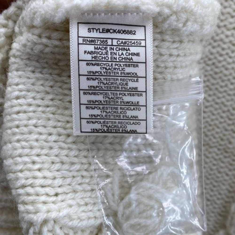 Cupcakes and Cashmere Boho Cozy Sweater Large Cream Cable Knit Fringe Wool Blend - Picture 10 of 10